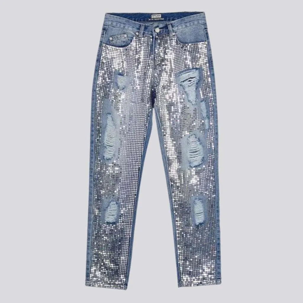 Embellished mid-waist jeans for ladies
