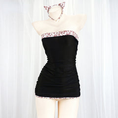 Cute Slim Dress Black Animal Print Style