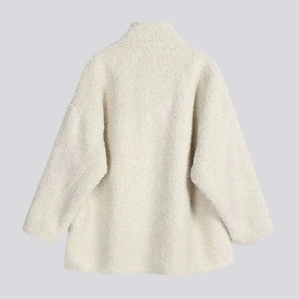 Light-wash sherpa jean jacket for women