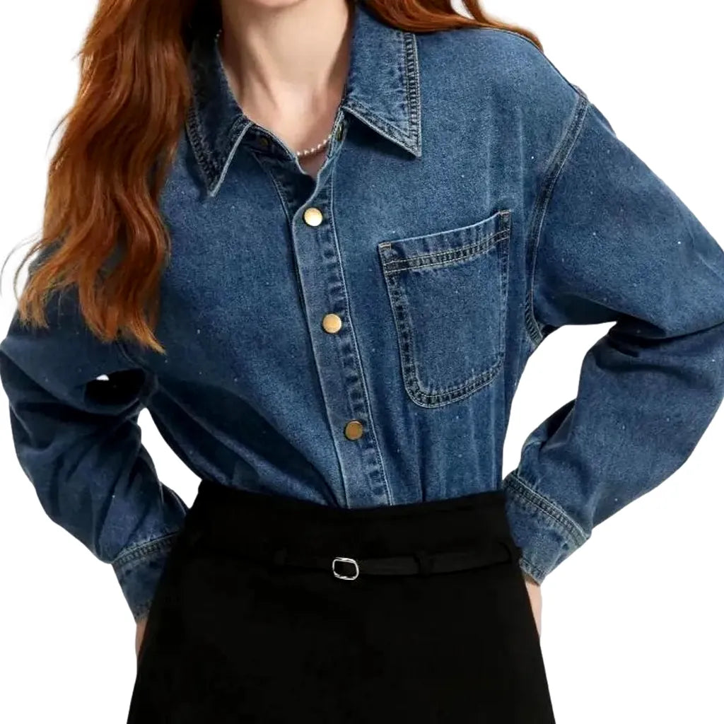 Retro stonewashed denim shirt for ladies