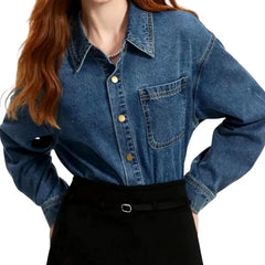Retro stonewashed denim shirt for ladies