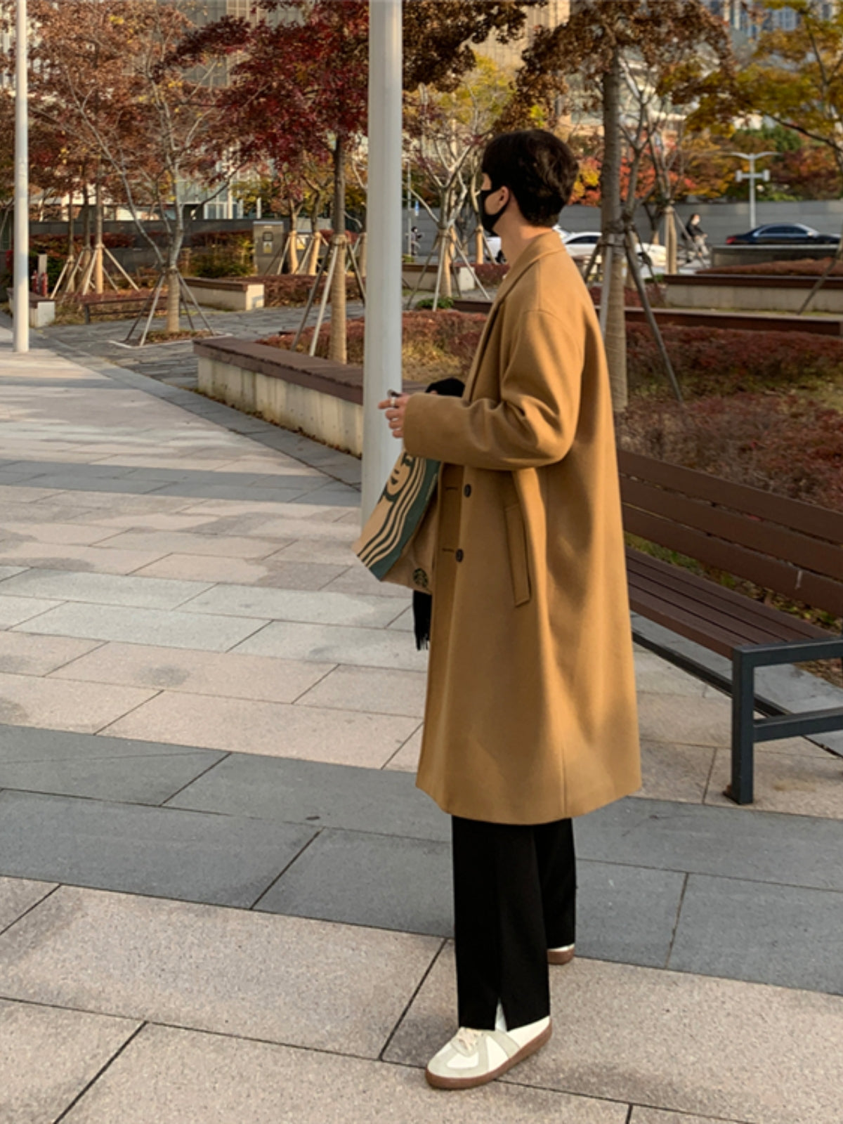 Loose Mid-length Cashmere Windbreaker Coat
