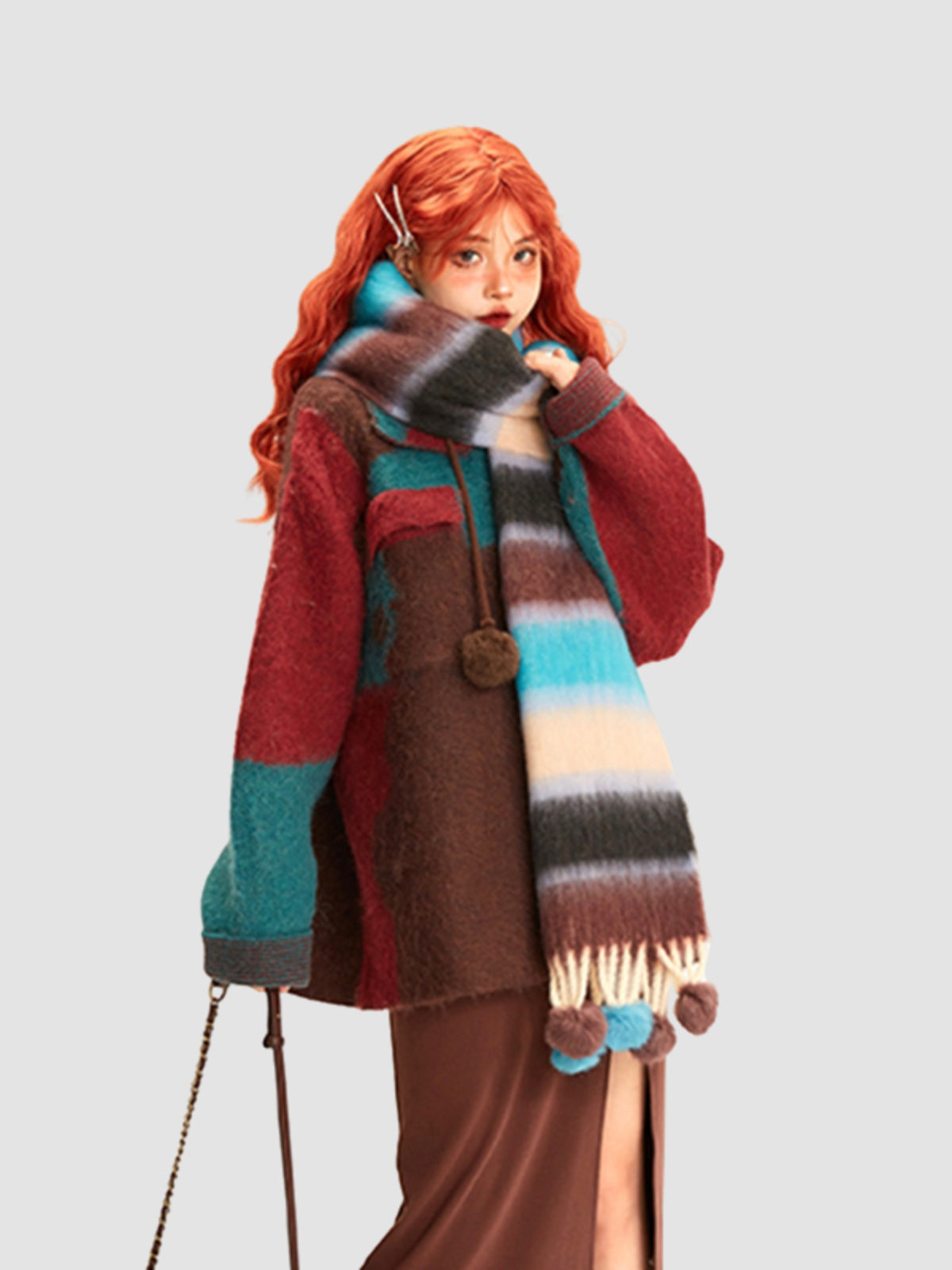 Colorful Striped Fur Ball Soft Scarf