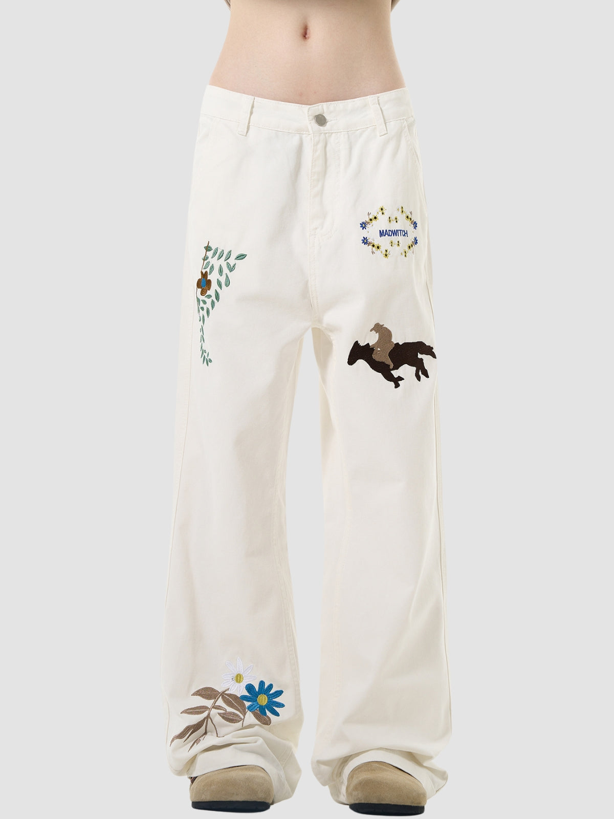 Embroidered American Straight Leg Loose Pants