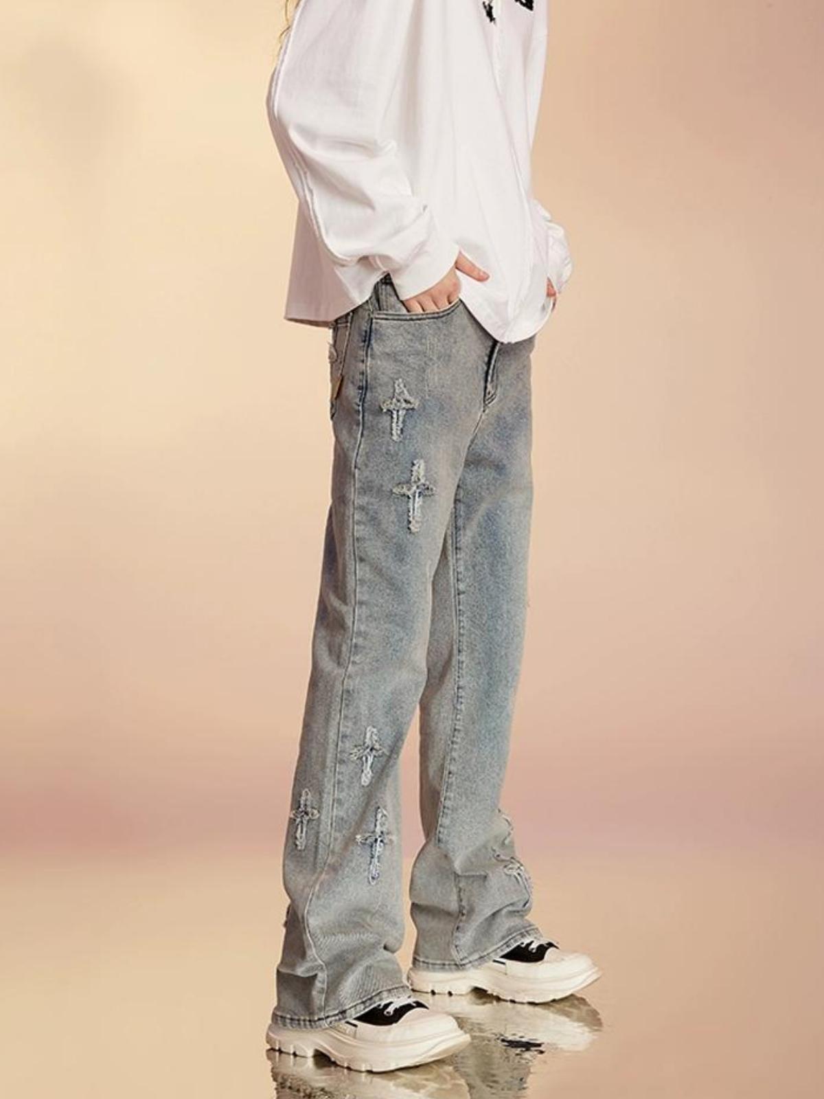 We Love Street Patched Cross Star Cut Jeans