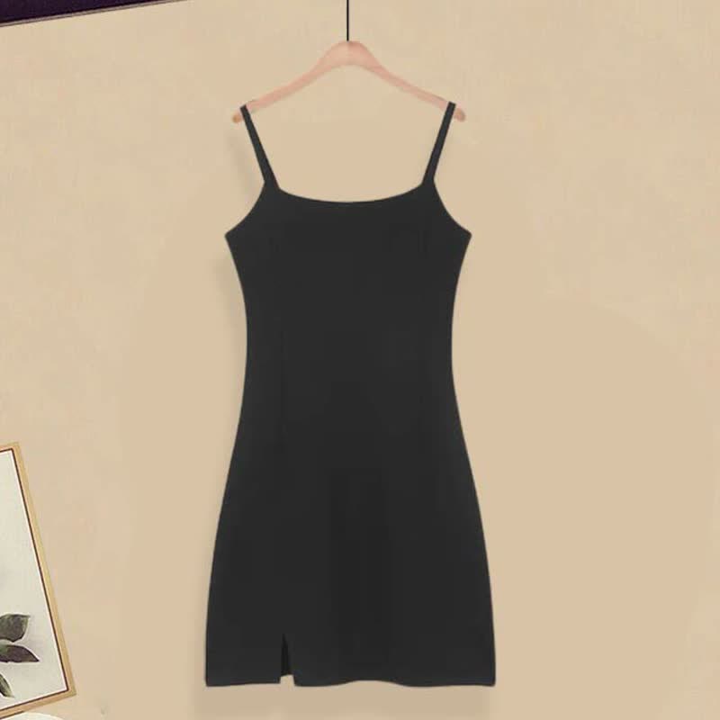 Elegant Cross Knit Sweater Lace Up Irregular Ruffled Slip Dress Set MK19596