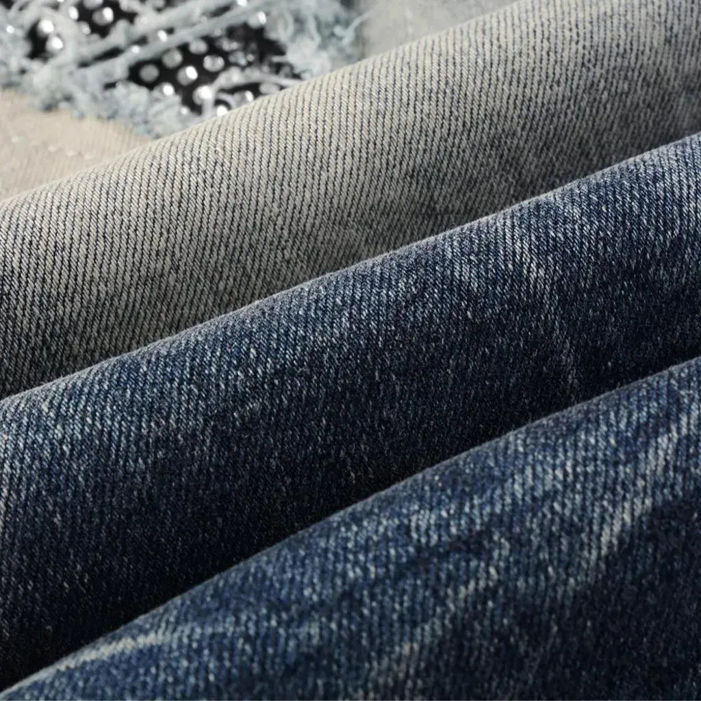 Crystal-patch men's vintage jeans