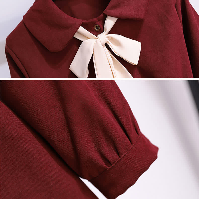 Bow Knot Red Dress Rhombus Print Vest Set