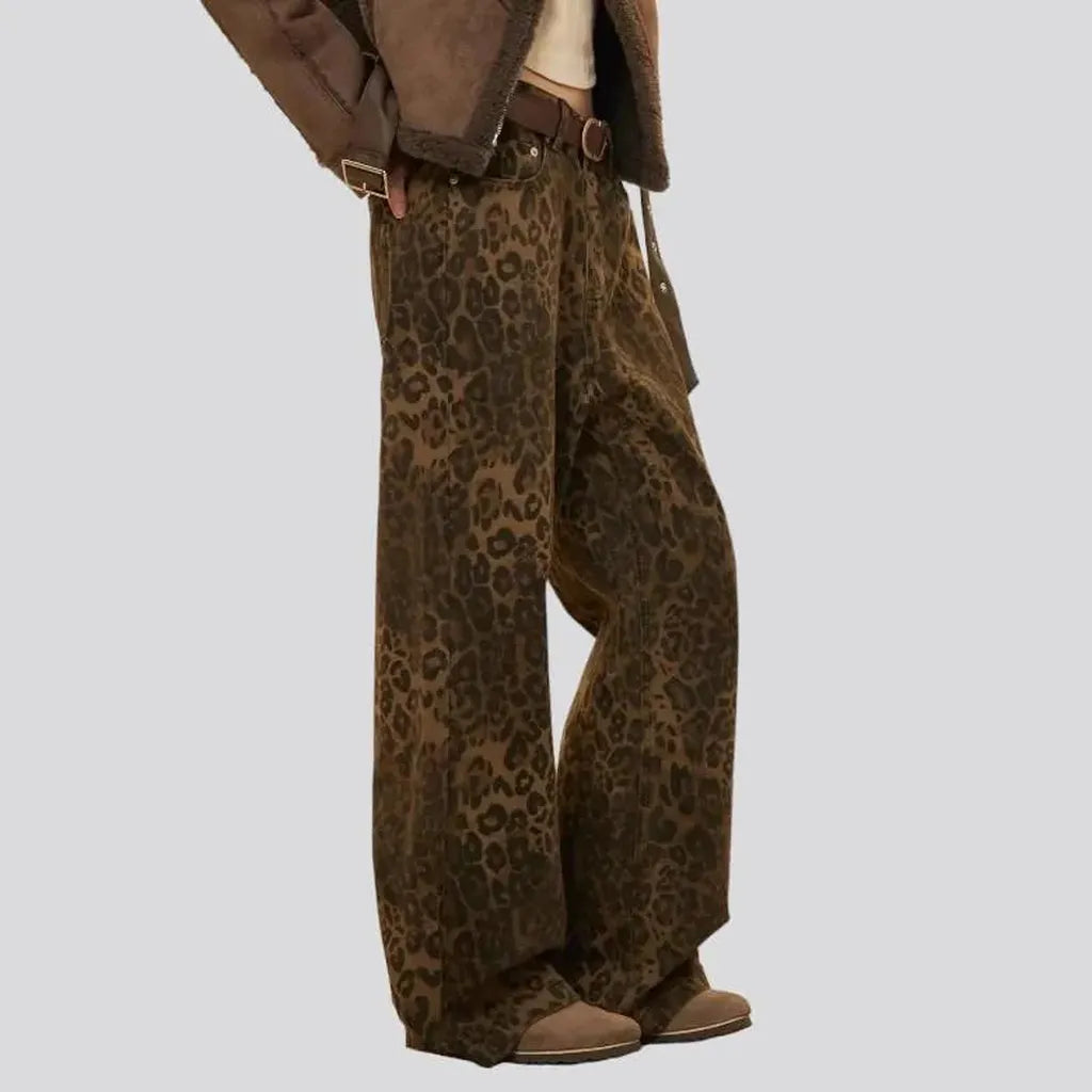 Brown leopard-print jeans for ladies