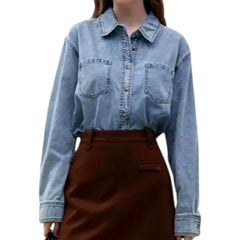 Dark classic oversized denim shirt for ladies