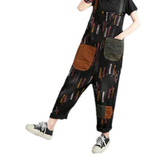Chic patchwork baggy women's denim dungaree