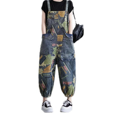 Graphic printed women's jean bib