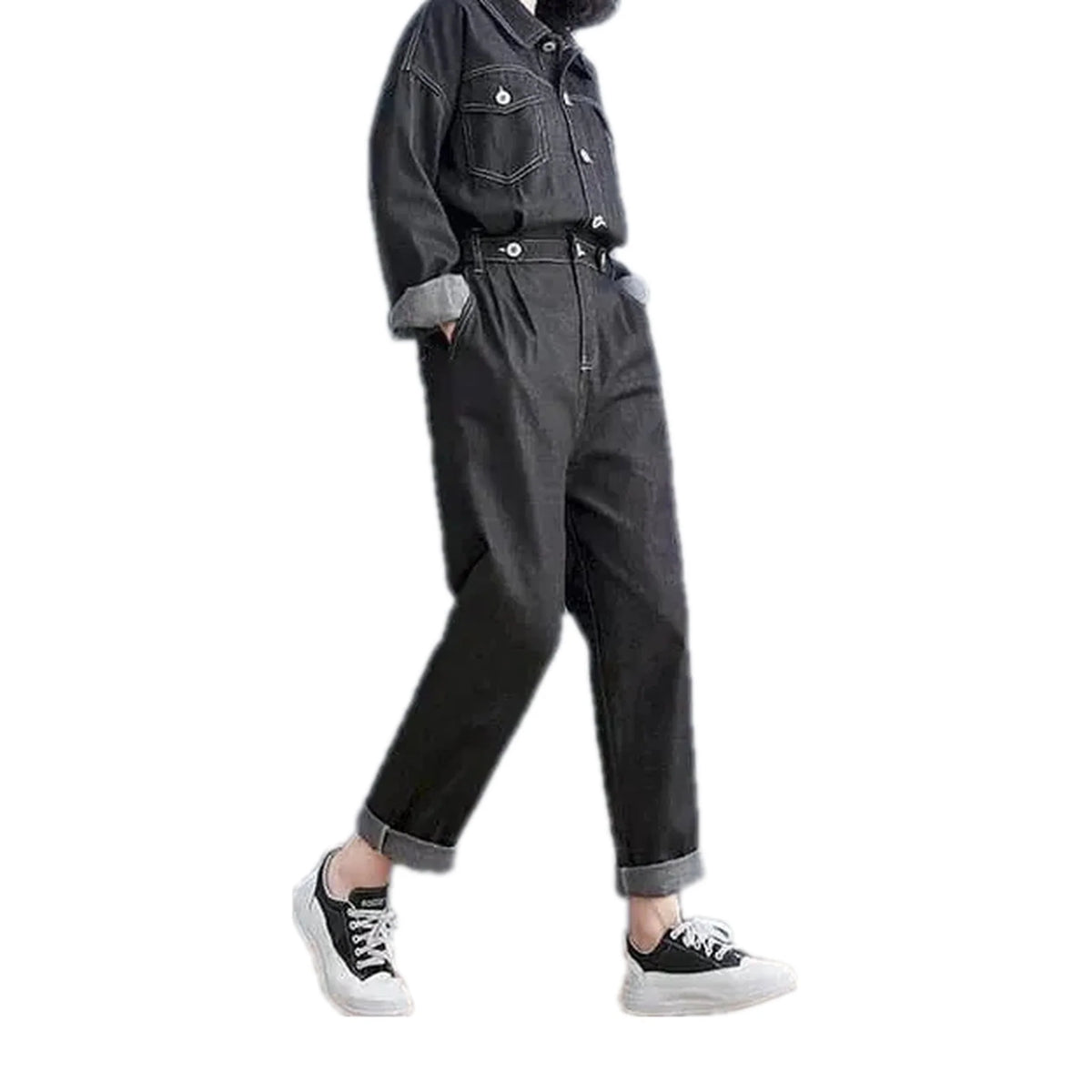 Casual dark labor jeans jumpsuit for women