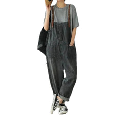 Trendy baggy retro denim bib for ladies