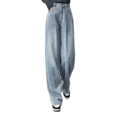 Whiskered baggy fit fashion jeans for ladies