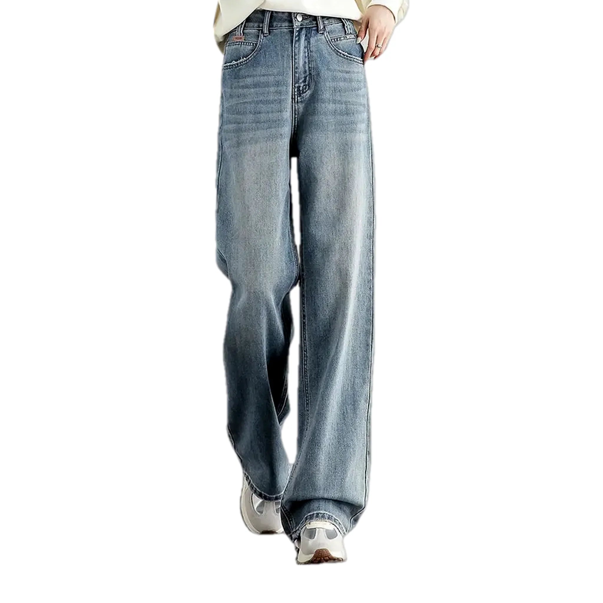Faded lines casual high waist women's jeans