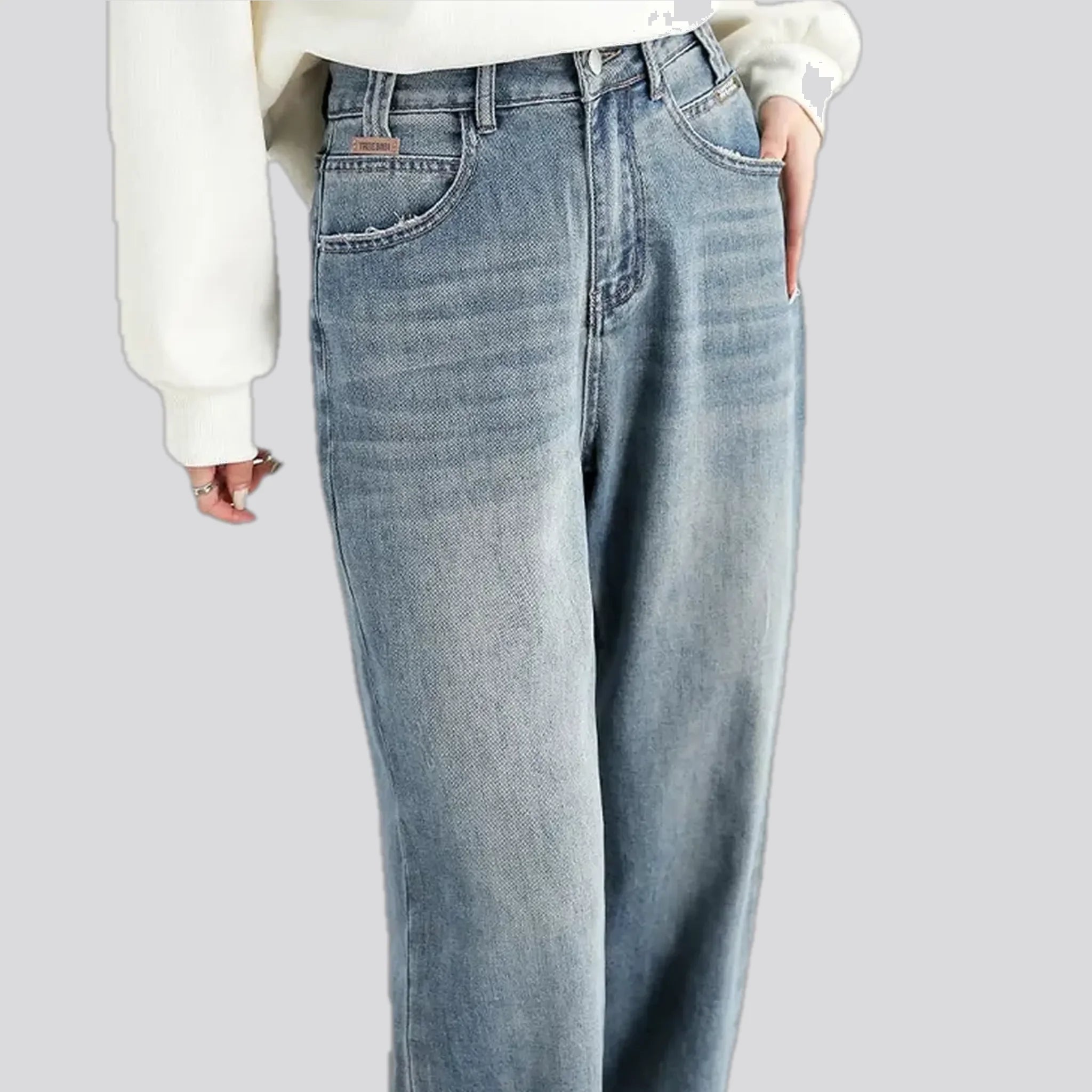 Faded lines casual high waist women's jeans