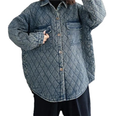 Extra-large quilted denim chore jacket for women