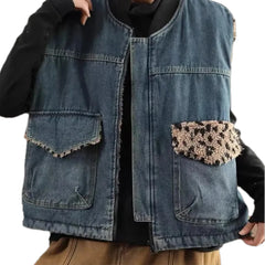 Fashionable animal print women's denim vest