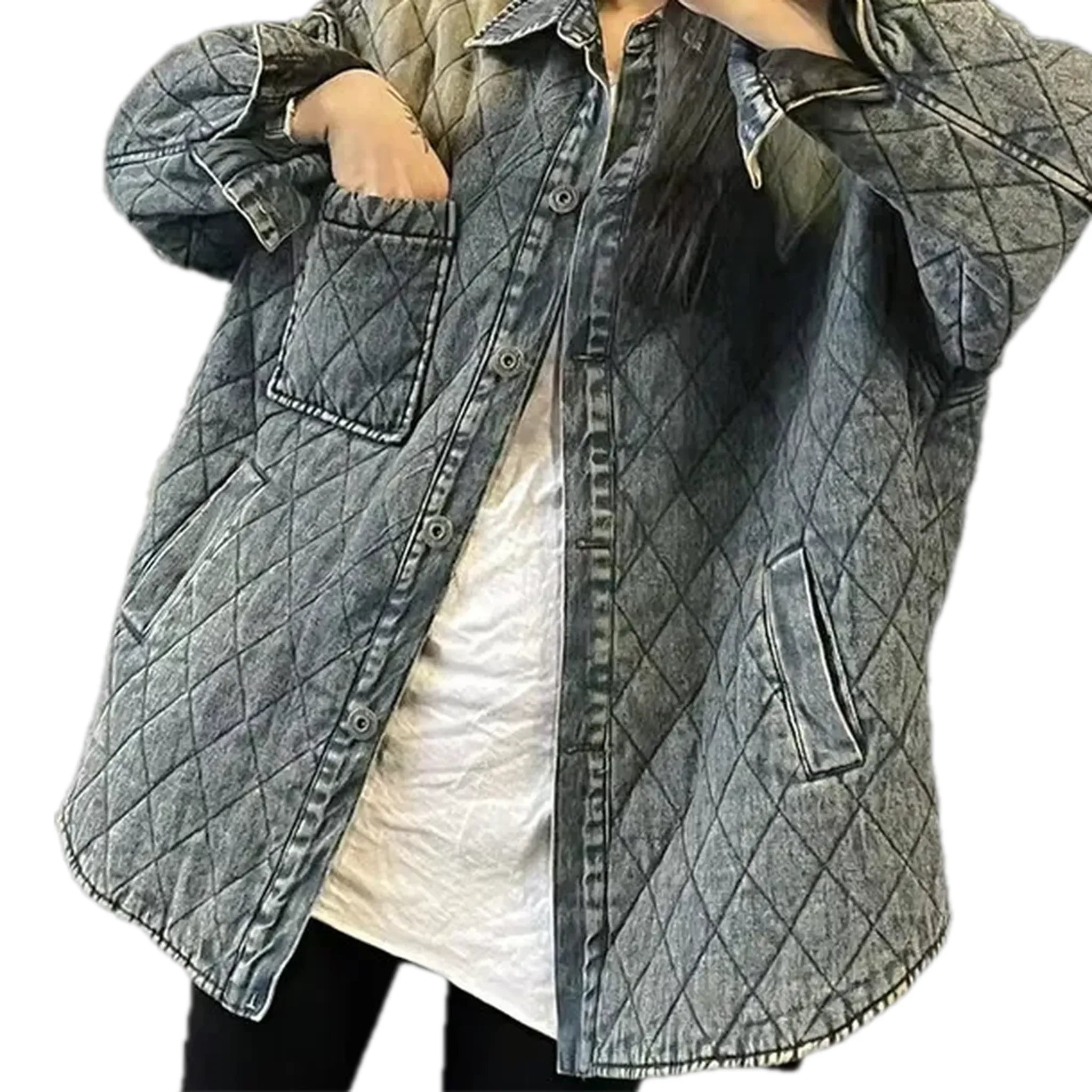 Quilted jean chore jacket for ladies