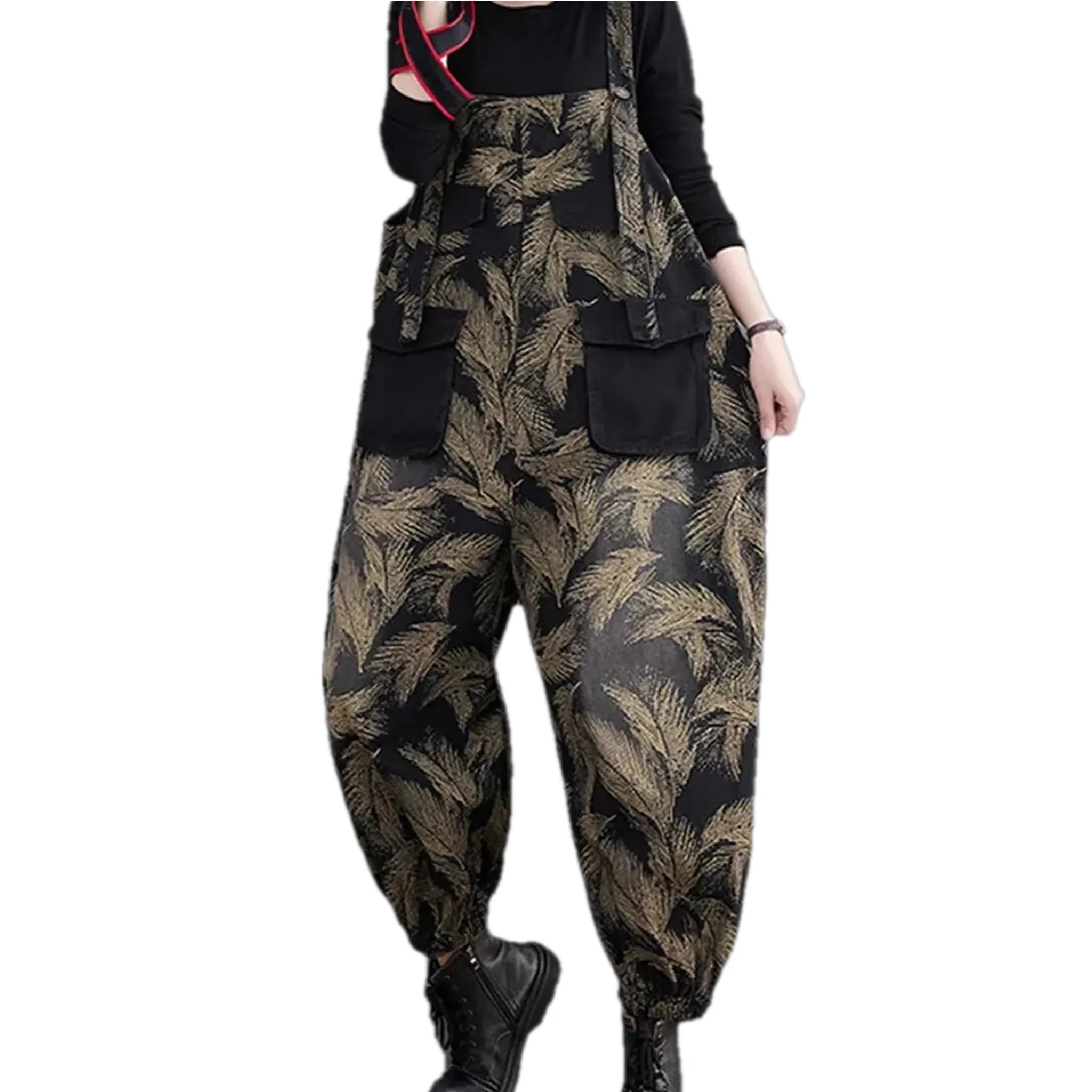 Graphic casual slouchy jean dungaree for women