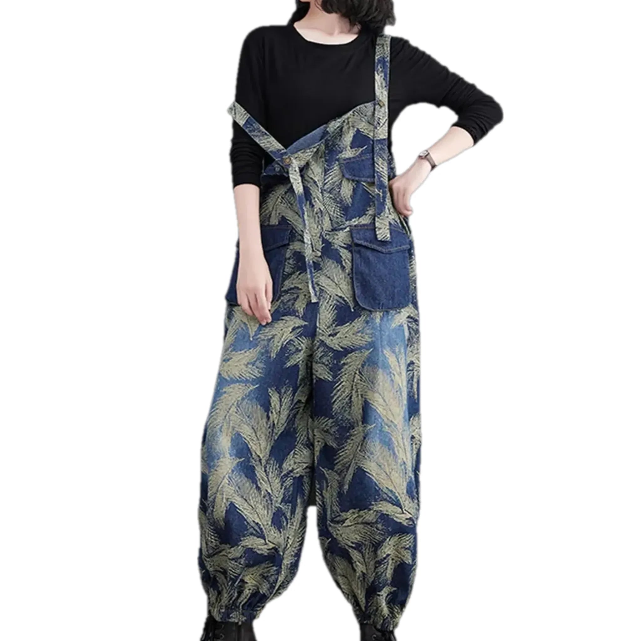 Graphic casual slouchy jean dungaree for women