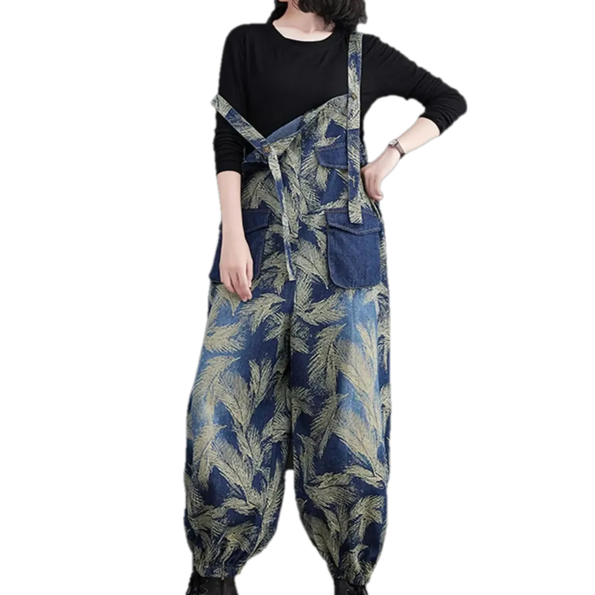 Graphic casual slouchy jean dungaree for women
