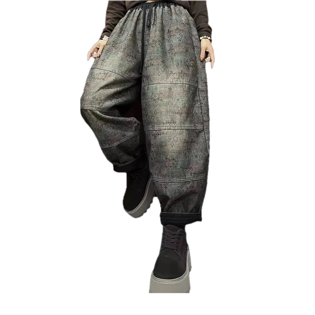 Medium rise slouchy floral denim joggers for women