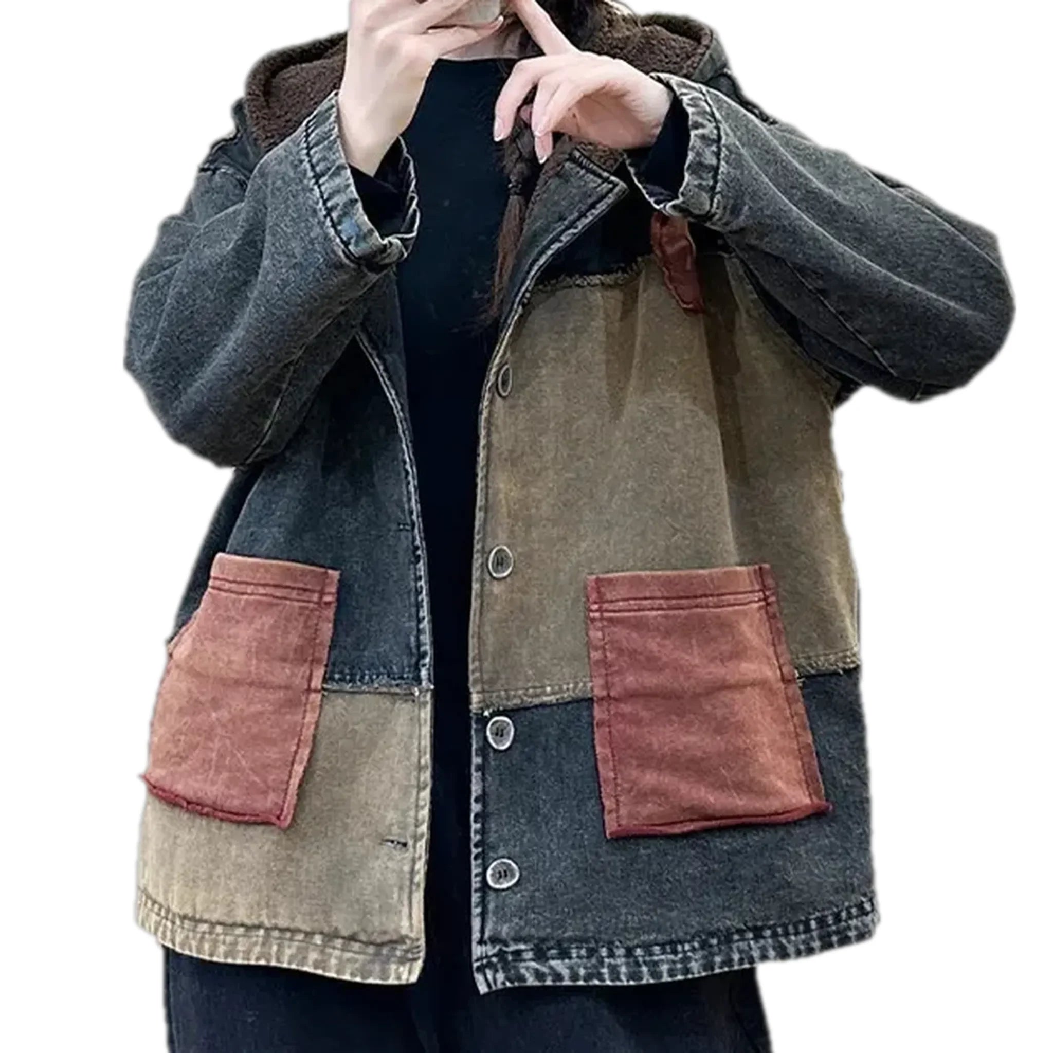 Oversized patchwork casual women's jean jacket