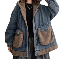 Boho style fur trim women's jean chore jacket