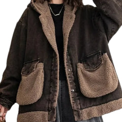 Boho style fur trim women's jean chore jacket