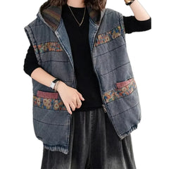 Medium fit vintage patchwork women's denim vest