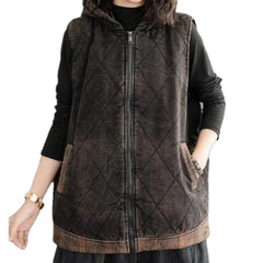 Oversized quilted jean vest for ladies