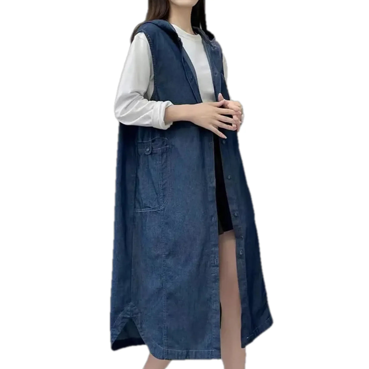 Extra-large stonewashed women's denim vest