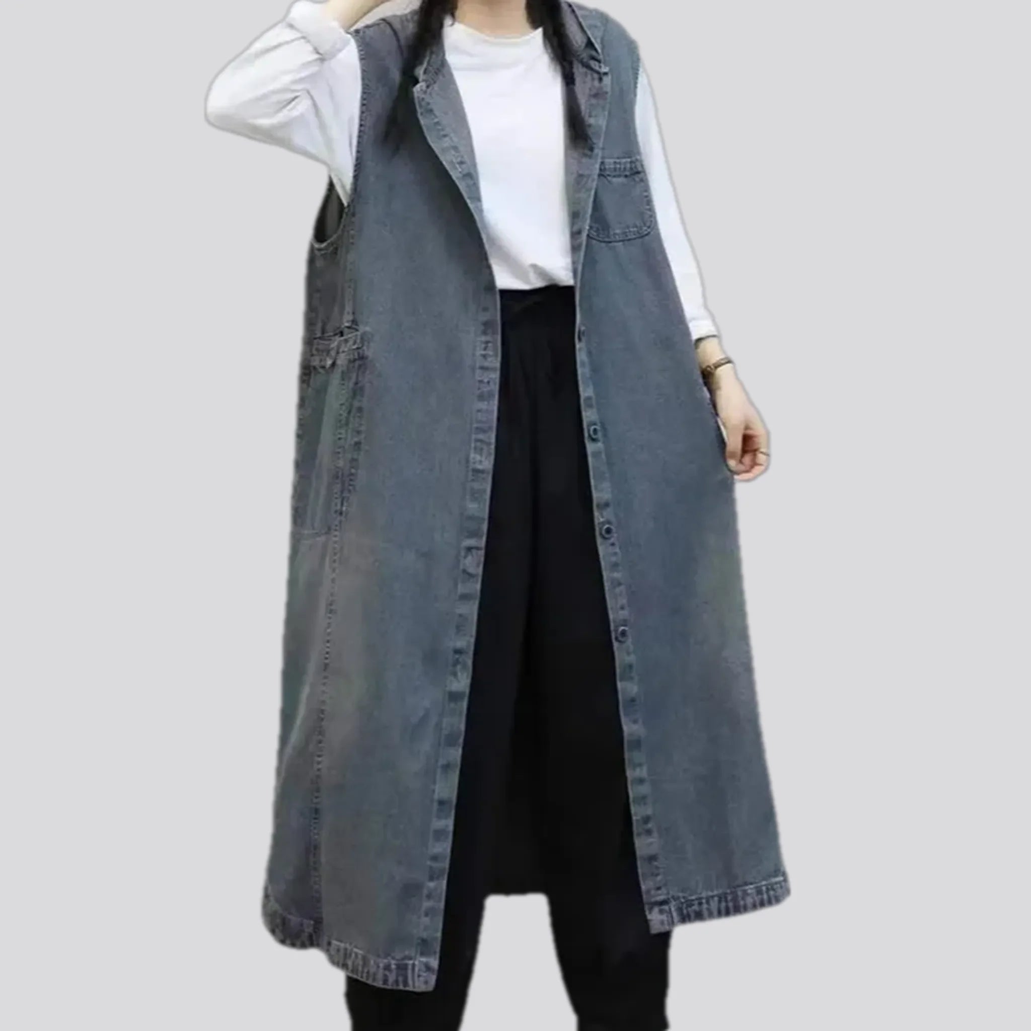 Extra-large stonewashed women's denim vest