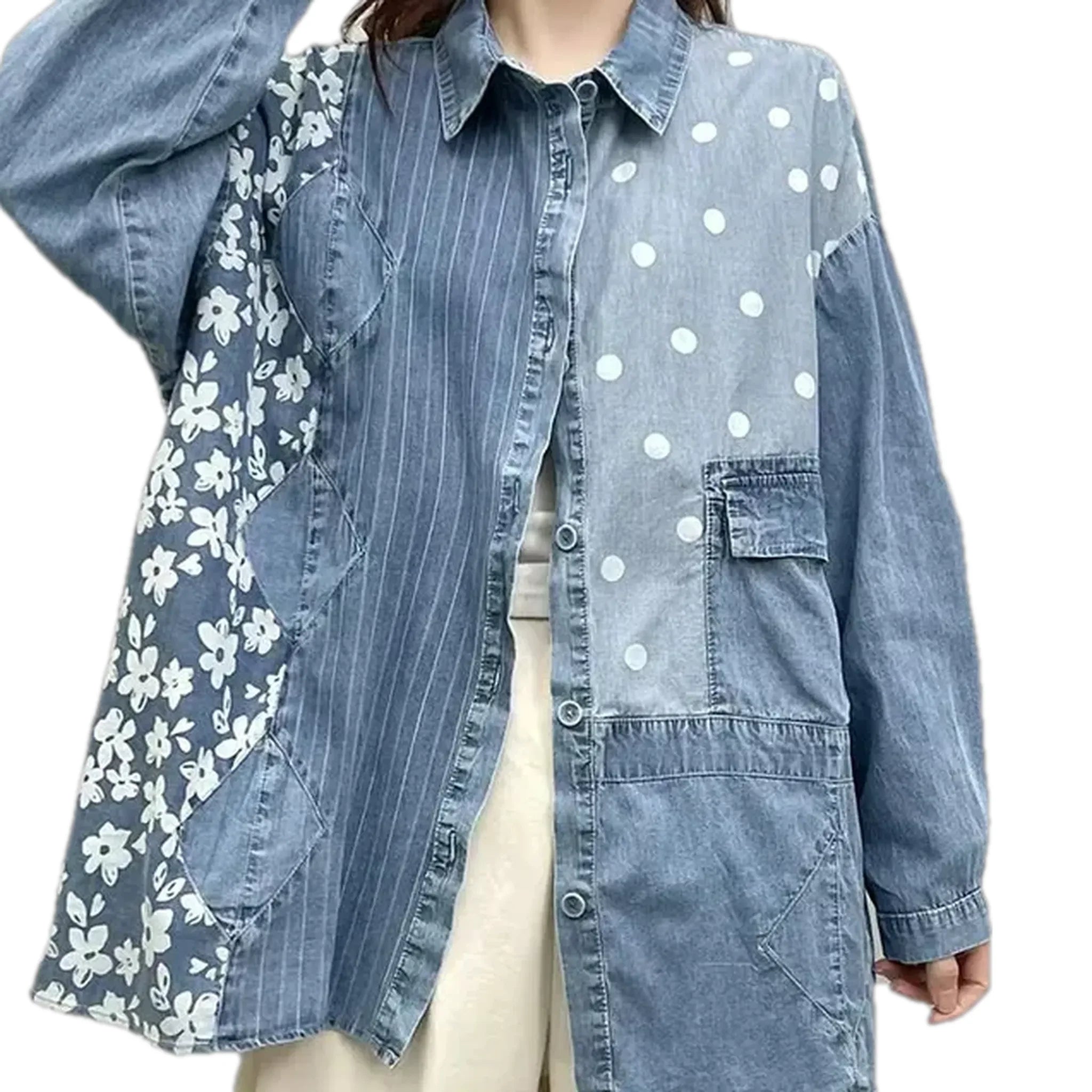 Extra-large striped style women's jean shirt