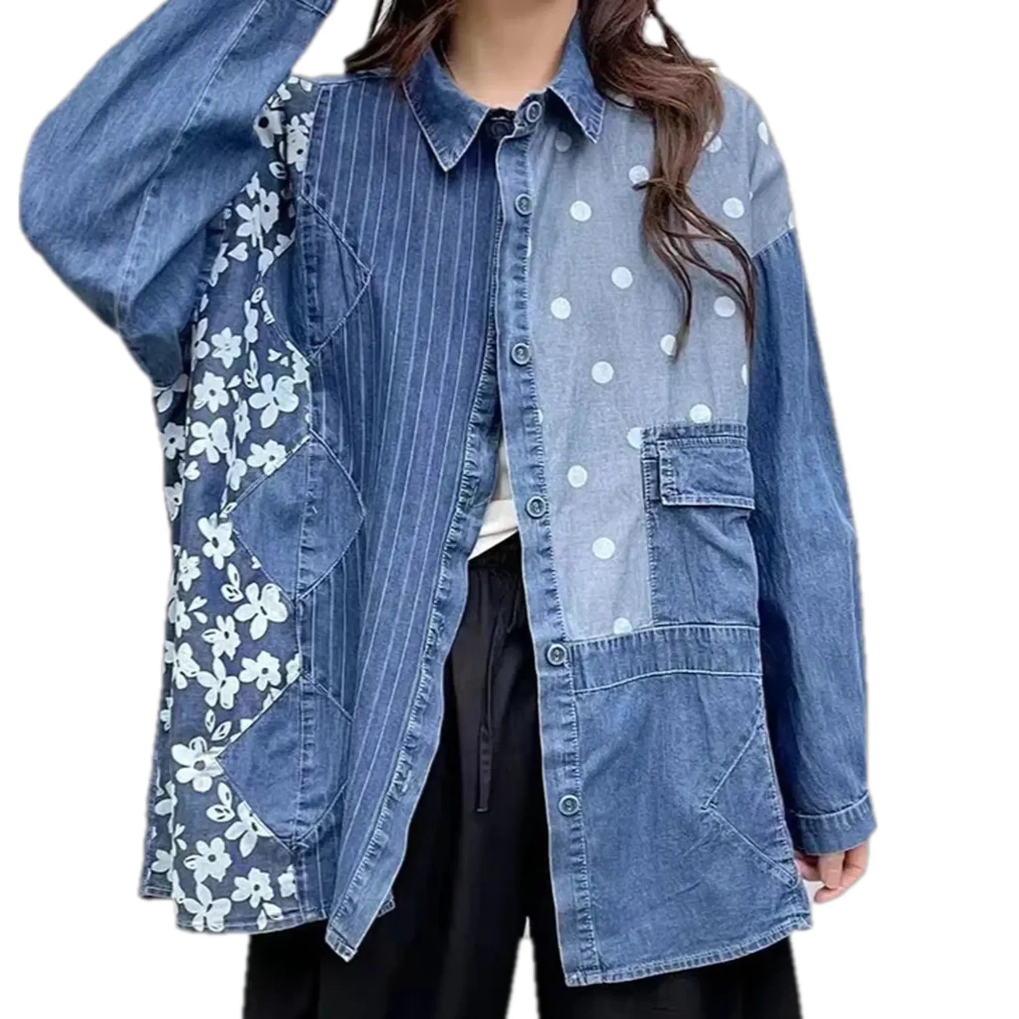 Extra-large striped style women's jean shirt