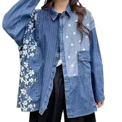 Extra-large striped style women's jean shirt