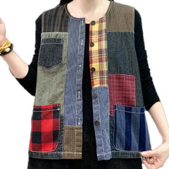 Boho mixed color oversized jean vest for women
