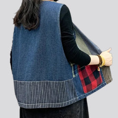 Boho mixed color oversized jean vest for women