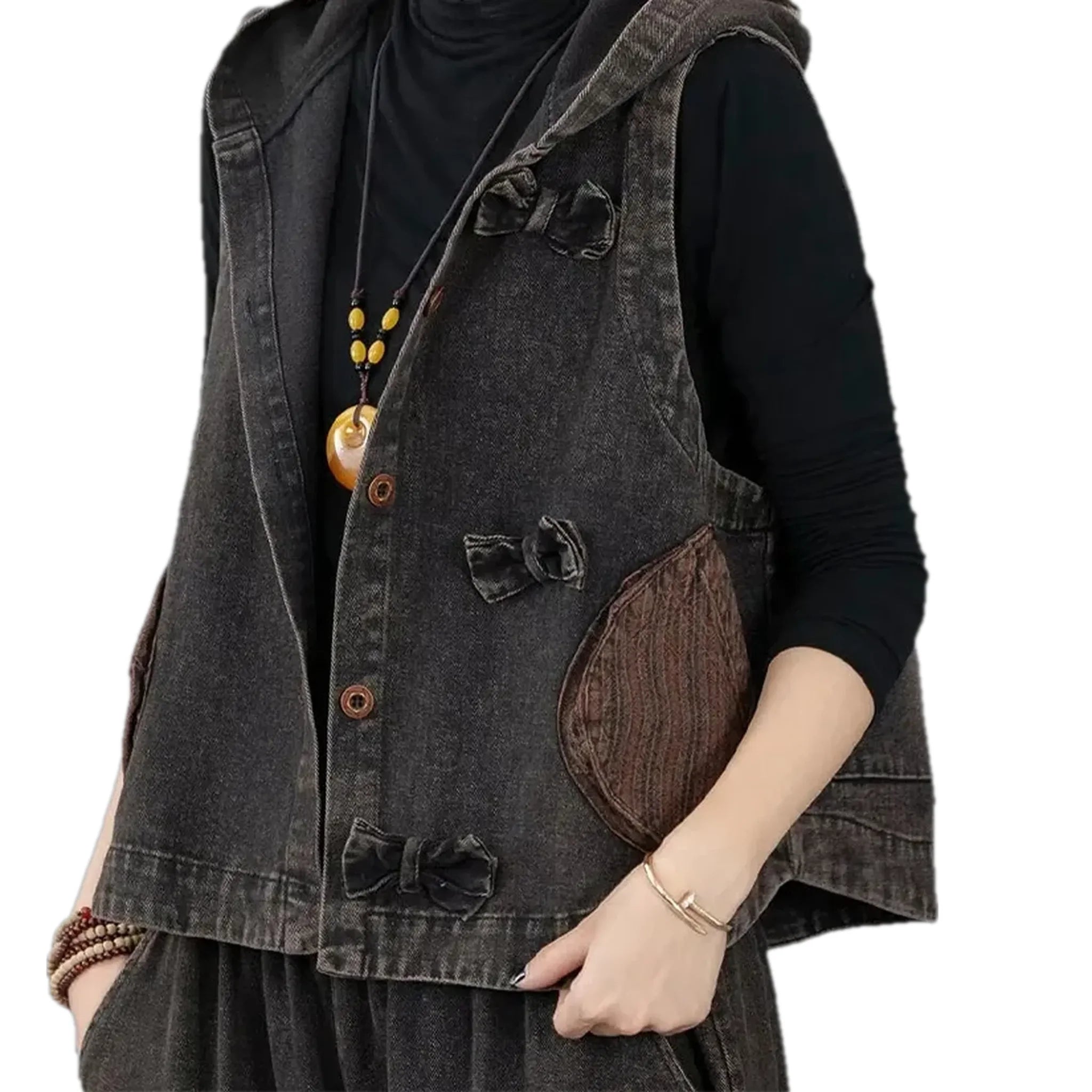Vintage boho adorned women's jean vest