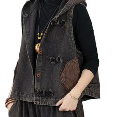 Vintage boho adorned women's jean vest