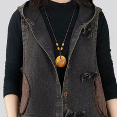 Vintage boho adorned women's jean vest