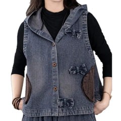 Vintage boho adorned women's jean vest
