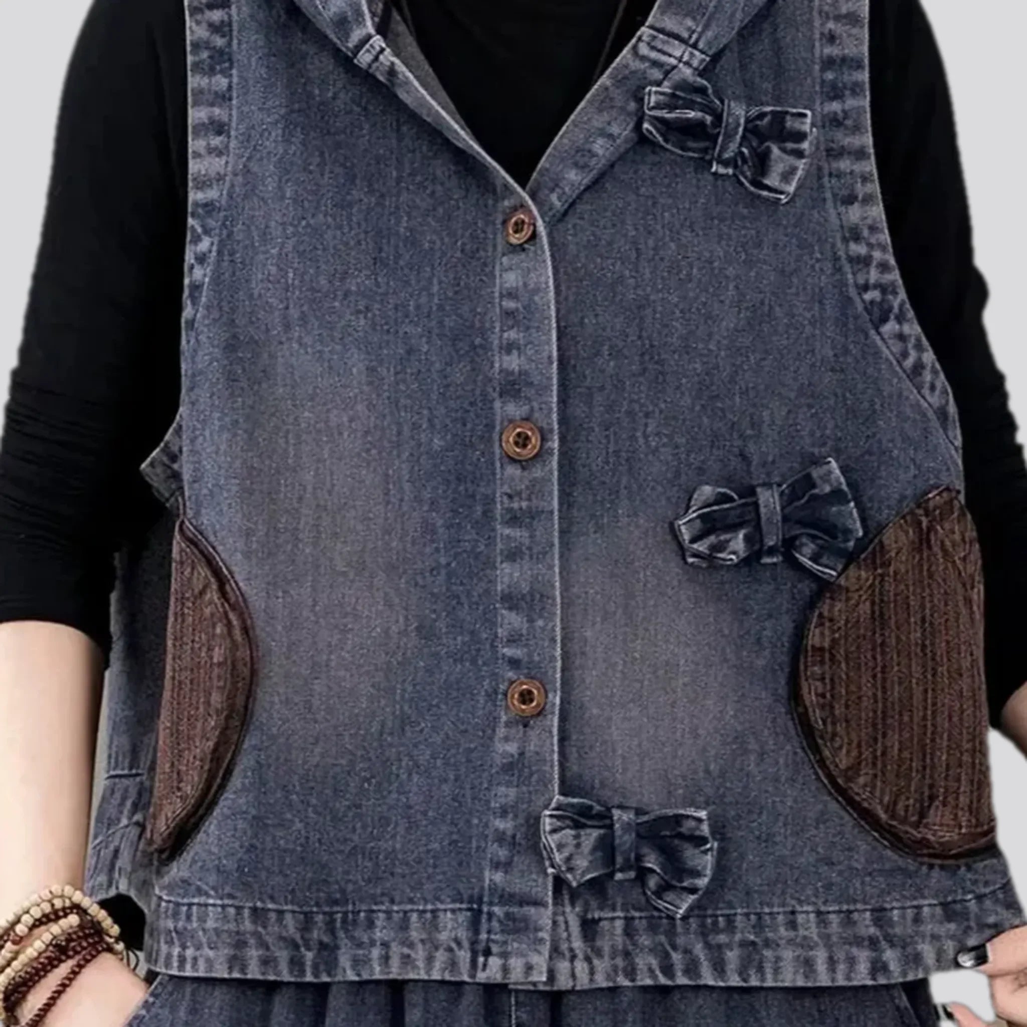 Vintage boho adorned women's jean vest