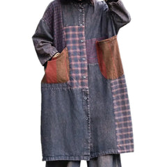 Oversized checkered jeans coat for ladies