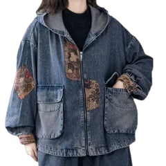 Multi-color medium fit denim jacket for ladies