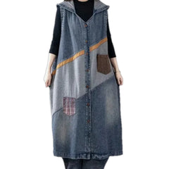 Vintage patchwork denim coat vest for women
