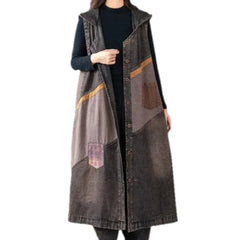 Vintage patchwork denim coat vest for women
