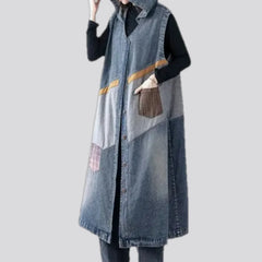Vintage patchwork denim coat vest for women